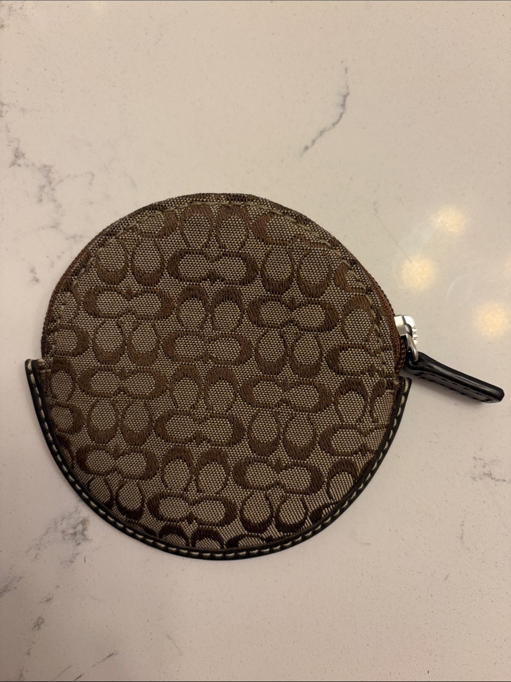 Coach Brown Signature Round Coin Pouch - Picture 2 of 3